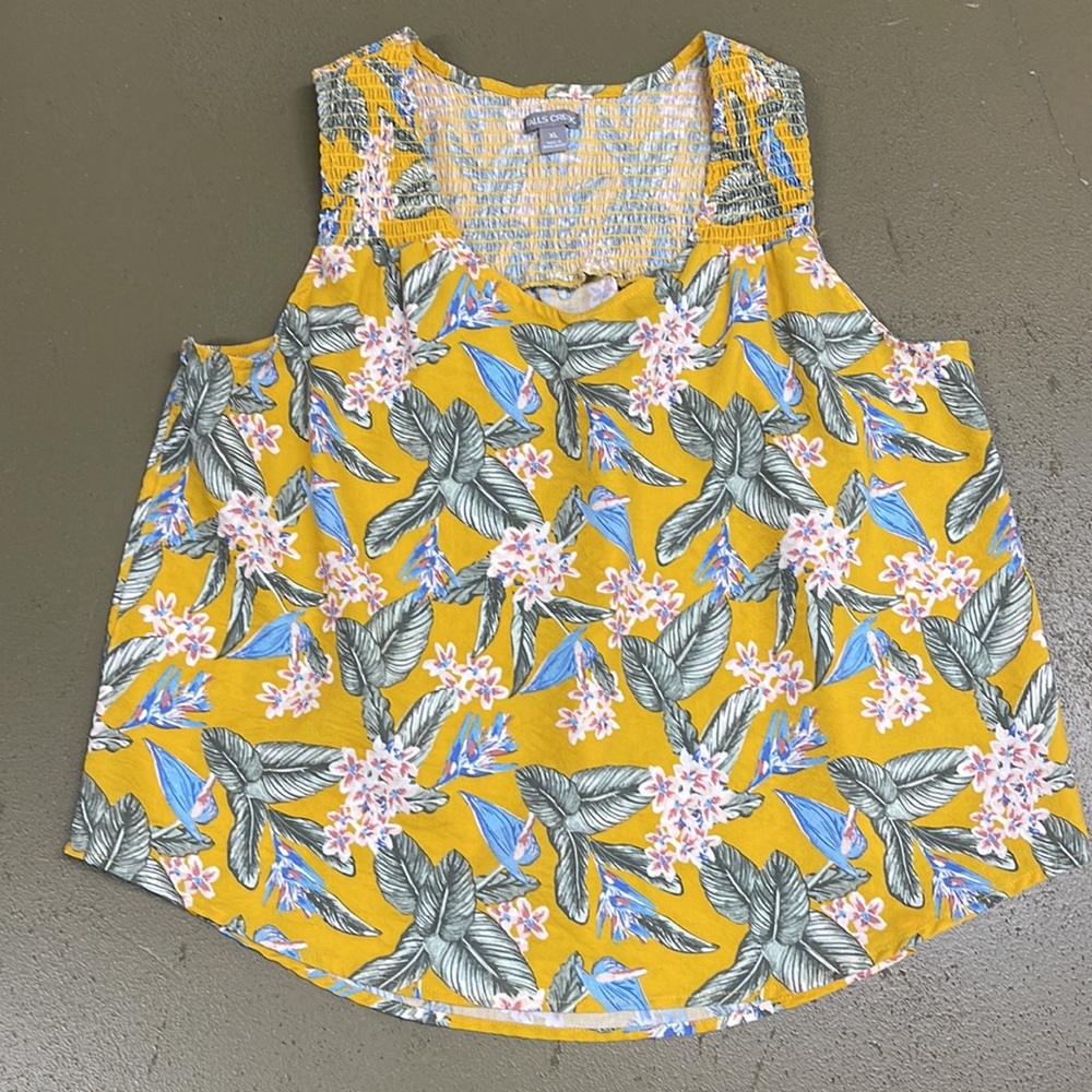 Falls Creek Yellow Floral Sleeveless V-Neck Blouse XL